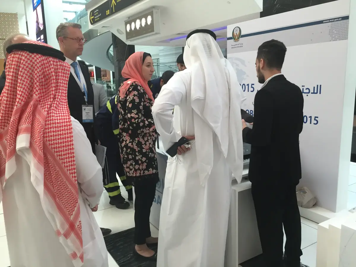 Conference registration desk with onsite badge printing Dubai